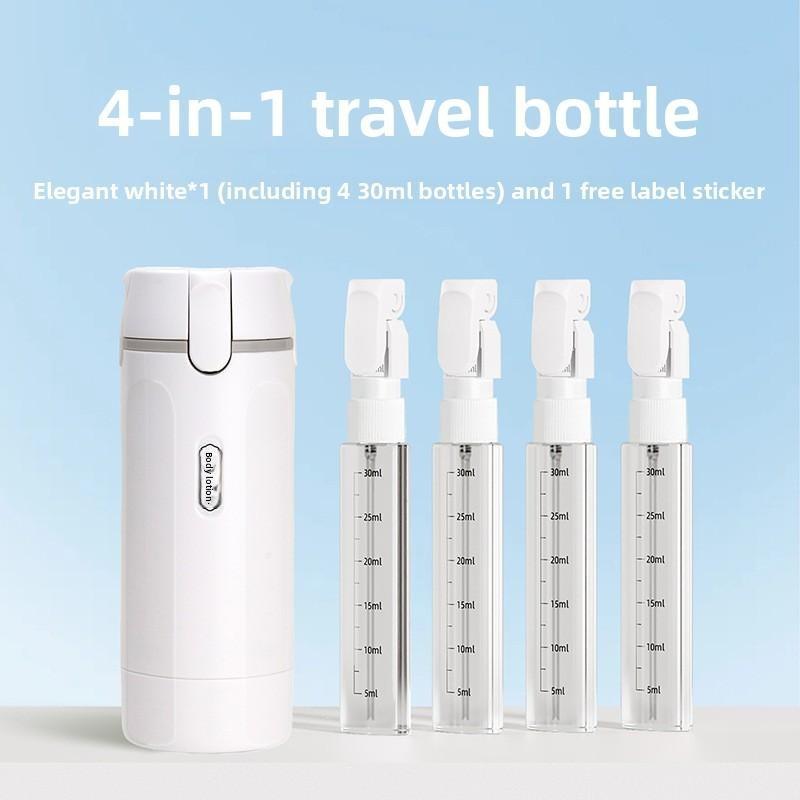 4-in-1 travel dispenser with four 30ml refillable bottles