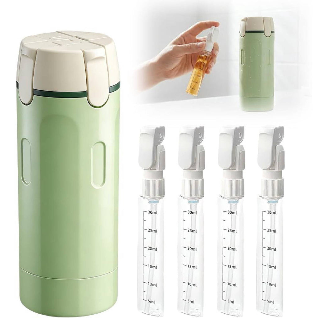Green 4-in-1 refillable travel toiletry dispenser