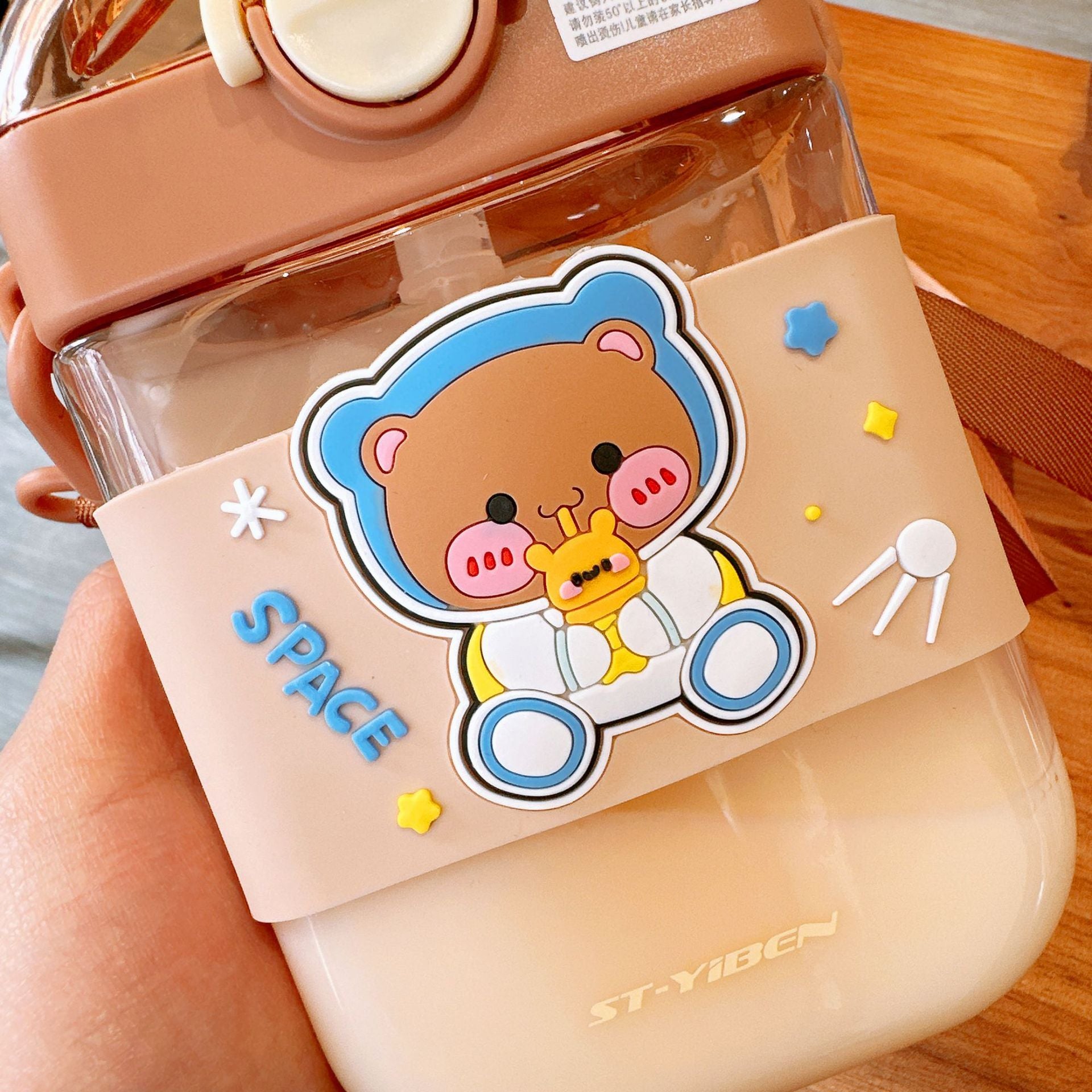 Kids Cartoon Transparent Water Bottle (SPACE Bear Design) – Premium Quality