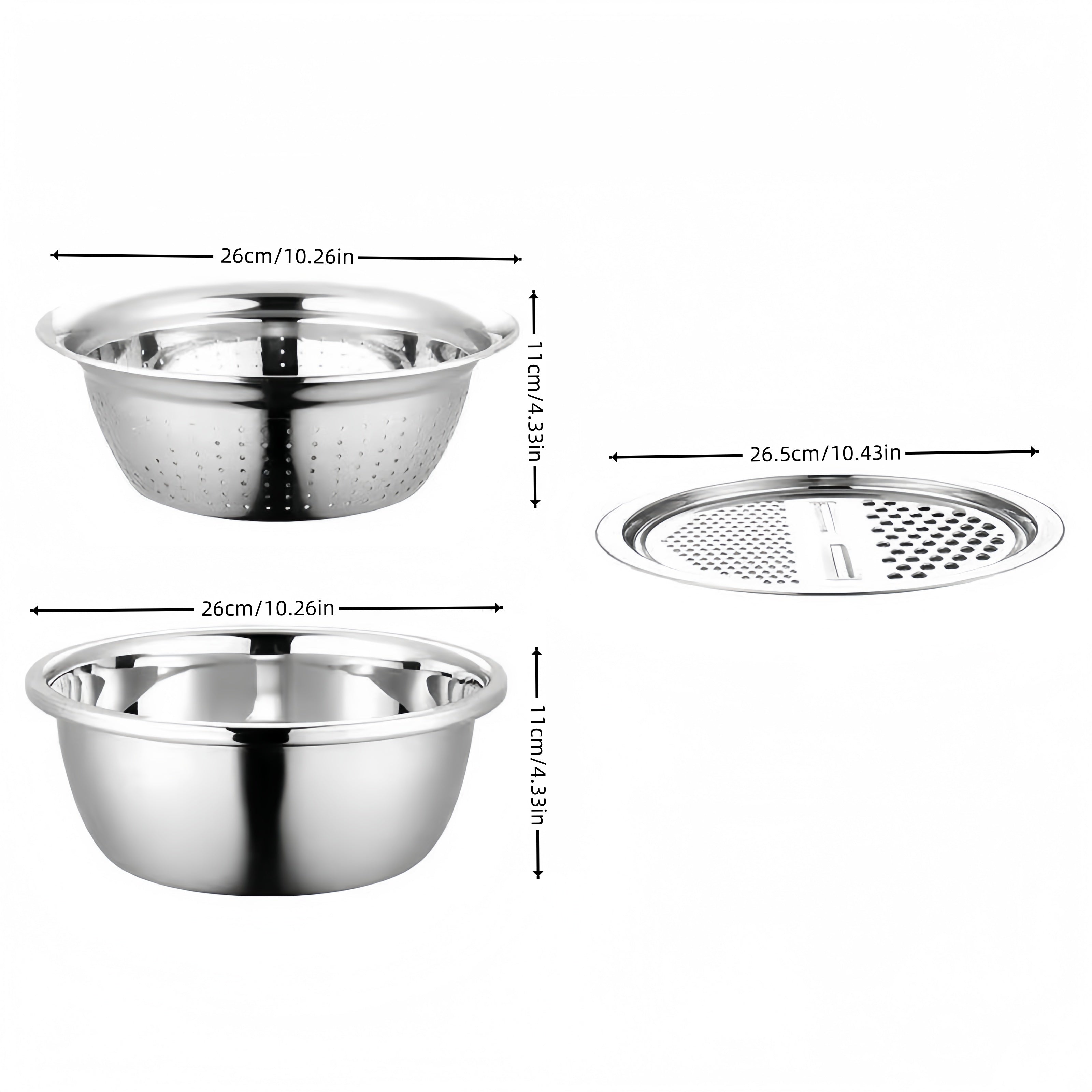 3-in-1 Multifunctional Stainless Steel Vegetable Cutter Basin(Grater + Drain Basket + Bowl — এক সেটেই ৩টি কাজ)