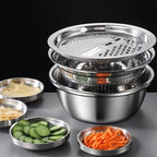 3-in-1 Multifunctional Stainless Steel Vegetable Cutter Basin(Grater + Drain Basket + Bowl — এক সেটেই ৩টি কাজ)