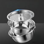 3-in-1 Multifunctional Stainless Steel Vegetable Cutter Basin(Grater + Drain Basket + Bowl — এক সেটেই ৩টি কাজ)