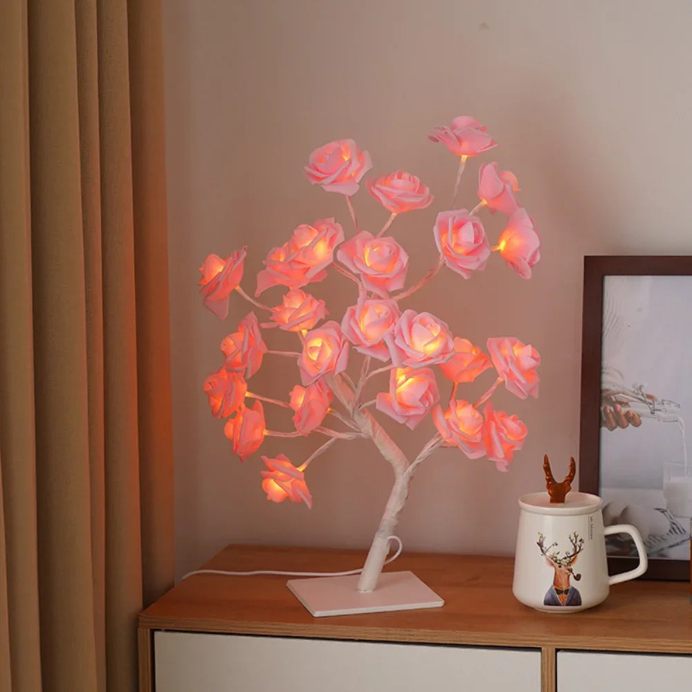 USB LED Flower Tree Lamp – Pink & White