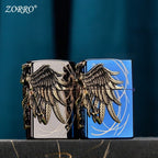 Premium 3D Angel Wings Metal Flip Lighter (Glossy Black & Mirror Blue)
