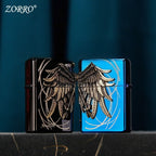 Premium 3D Angel Wings Metal Flip Lighter (Glossy Black & Mirror Blue)