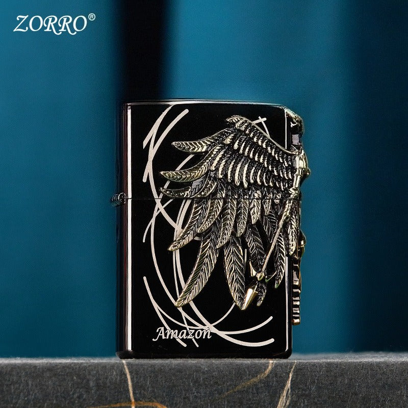 Premium 3D Angel Wings Metal Flip Lighter (Glossy Black & Mirror Blue)