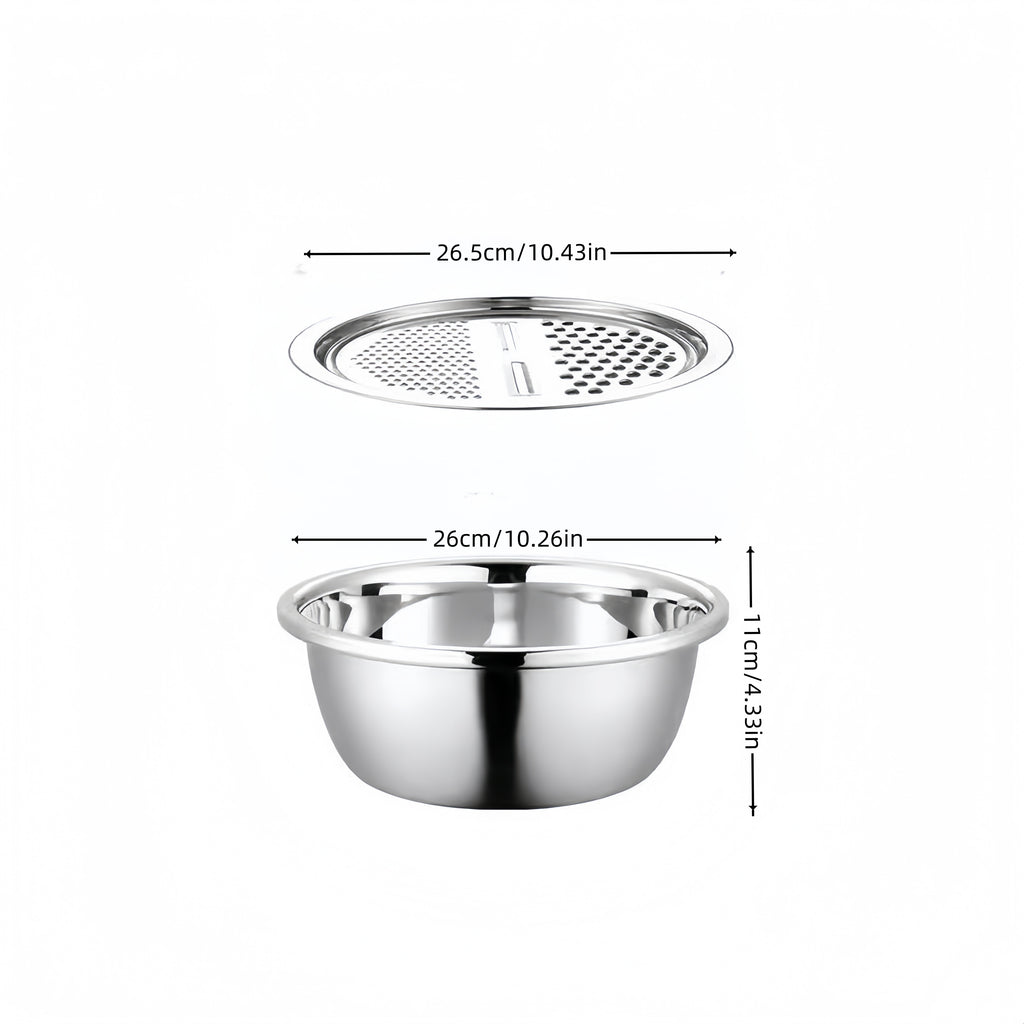 3-in-1 Multifunctional Stainless Steel Vegetable Cutter Basin(Grater + Drain Basket + Bowl — এক সেটেই ৩টি কাজ)