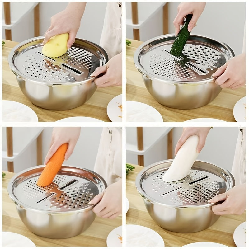 3-in-1 Multifunctional Stainless Steel Vegetable Cutter Basin(Grater + Drain Basket + Bowl — এক সেটেই ৩টি কাজ)