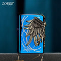 Premium 3D Angel Wings Metal Flip Lighter (Glossy Black & Mirror Blue)