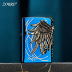Premium 3D Angel Wings Metal Flip Lighter (Glossy Black & Mirror Blue)
