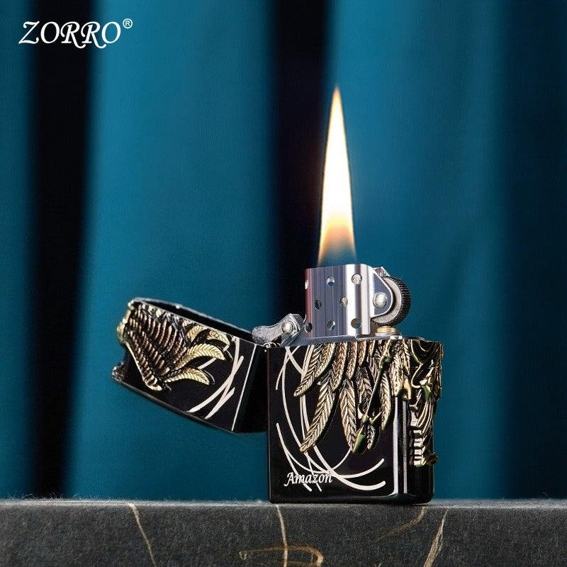 Premium 3D Angel Wings Metal Flip Lighter (Glossy Black & Mirror Blue)