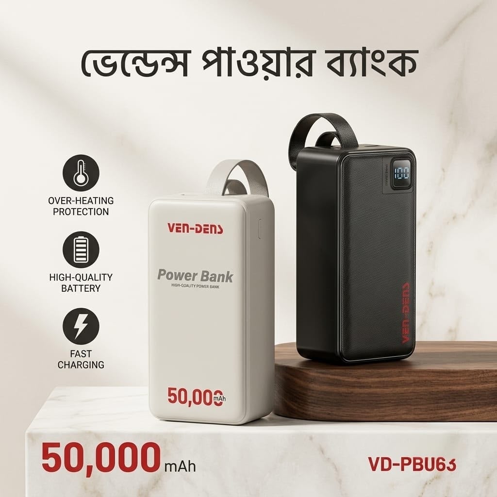 VEN-DENS 50,000mAh Fast Charging Power Bank with LED Display (VD-PBU63)