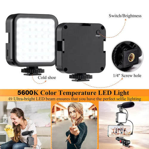 AY-49 Smartphone Vlogging Kit with Mic & LED Light - image 2