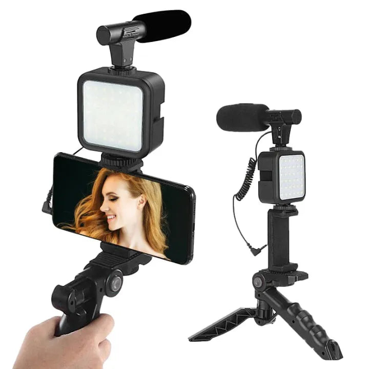 AY-49 Smartphone Vlogging Kit with Mic & LED Light