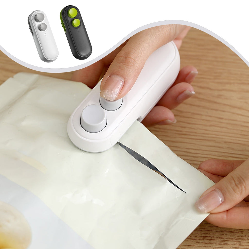 2 in 1 mini bag sealer using the built-in cutter