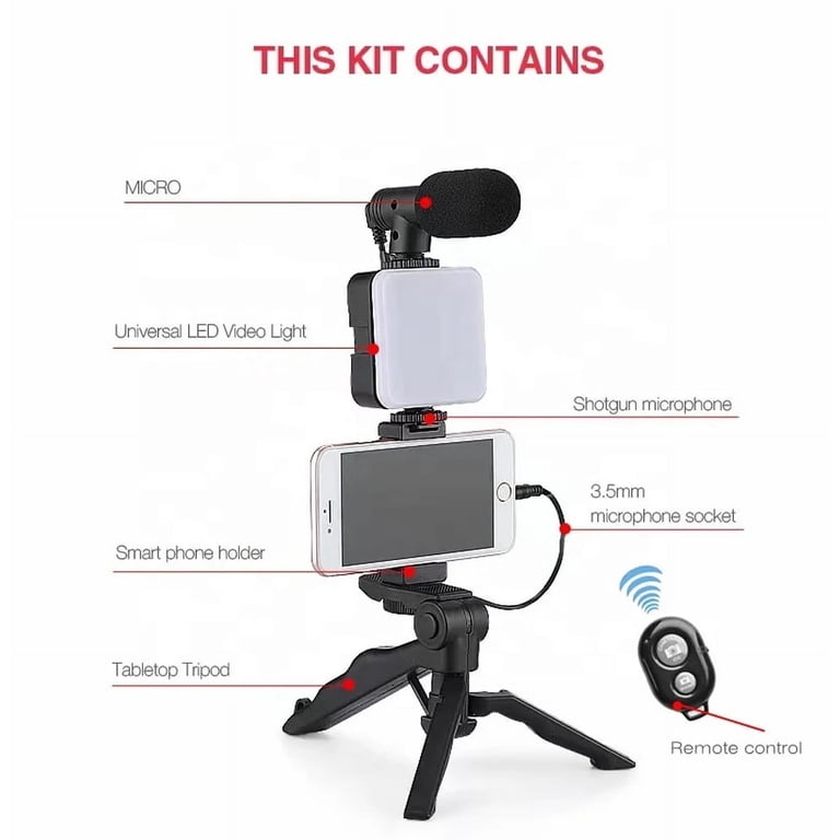 Mobile Vlogging Kit with Tripod, Shotgun Mic & LED Light - high quality replacement