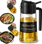2 in 1 glass oil sprayer and dispenser showing spray and pour use