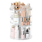 Clear 360 degree rotating acrylic makeup organizer with cosmetics