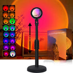Adjustable RGB sunset projection lamp with multiple color examples