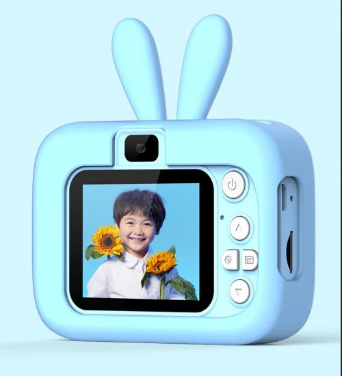 X200 kids mini digital camera blue bunny rear display view